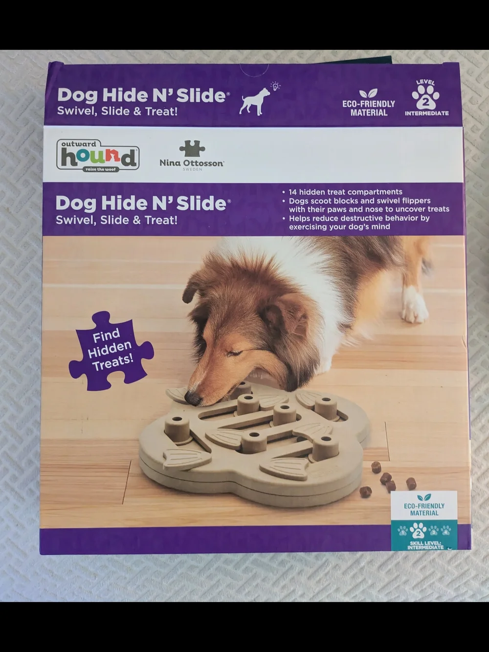 Outward Hound Dog Hide N' Slide Interactive Treat Puzzle - Tan